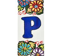 ART ESCUDELLERS Numéros et Lettres. Carreaux de céramique Faits et Peints à la Main, pour plaques avec numéros, Noms, Directions et signalisation. Dessin Jardin 14,5 cm x 7 cm. (Lettre P)