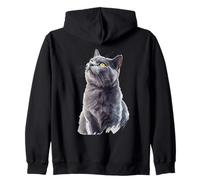 Art félin Gris Curieux d'un Chat Britannique à Poil Court Sweat à Capuche