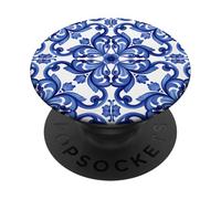 Art Floral Baroque Italien Bleu PopSockets PopGrip Adhésif
