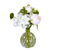 ART FLORAL-Bouquet de fleurs artificielles crème avec vase en verre - 24 cm