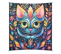 Art Floral Chat Tente de Plage Facile à Monter,Abri Solaire pour Le Camping avec Sacs de Sable,Pelles à Sable pour Les Pique Niques en Plein Air