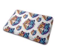 Art Floral Cool Wolf Welcome Paillassons Durable Paillasson Intérieur Absorbant Tapis De Bain pour Baignoire Salon Porte 40X60Cm