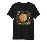 Art Floral de la dualité céleste en Forme de Soleil et de Lune, Cottagecore T-Shirt Haut de Gamme