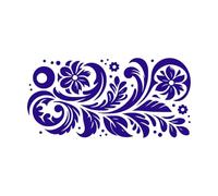 art floral élégant et symétrique avec des fleurs, des feuilles et des tourbillons sur un fond Stickers gravés 47.6x97.3cm Stickers pour vitres Bleu foncé