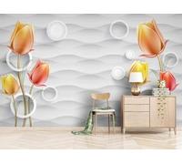 Art Floral Géométrique Multicolore Blanc Papier Peint 3D Installation Facile Intissé Tapisserie Bureau Salon Canapé Chambre Décoration Murale-400cm×280cm