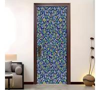 Art Floral Jaune 3D Portephoto Stickers, Amovible éTanche PVC Auto-adhésif Autocollants Porte, Bleu Porte Muraux Auto-adhésif Stickers pour Décoration Intérieure 83x205 cm