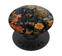 Art Floral Miniature Pinscher Noir Brun Clair PopSockets PopGrip Adhésif