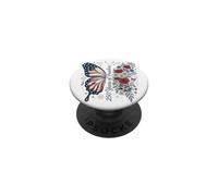Art Floral Papillon Patriote pour 250 Ans de Liberté PopSockets PopGrip Adhésif