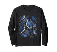 Art Floral Vintage geai Bleu Oiseaux Observation des Oiseaux Manche Longue
