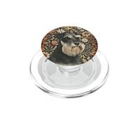 Art Floral Vintage Schnauzer Noir et Argent PopSockets PopGrip pour MagSafe