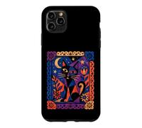 Art Folklorique géométrique Chat Lune Amoureux des Chats œuvres d'art Coque pour iPhone 11 Pro Max