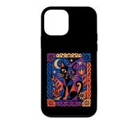 Art Folklorique géométrique Chat Lune Amoureux des Chats œuvres d'art Coque pour iPhone 12 Mini