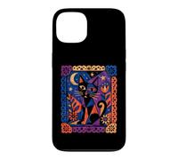 Art Folklorique géométrique Chat Lune Amoureux des Chats œuvres d'art Coque pour iPhone 13