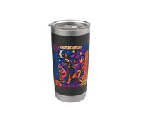 Art folklorique géométrique chat lune amoureux des chats œuvres d'art Gobelet isotherme en acier inoxydable double paroi
