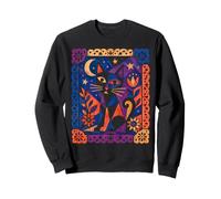 Art Folklorique géométrique Chat Lune Amoureux des Chats œuvres d'art Sweatshirt