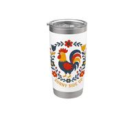Art folklorique scandinave coq Sunny Side Up Gobelet isotherme en acier inoxydable double paroi