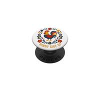 Art Folklorique scandinave Coq Sunny Side Up PopSockets PopGrip Adhésif
