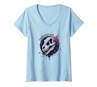 Art fossile de Dinosaure d'âme préhistorique pour Les Fans de paléontologie T-Shirt avec Col en V, Femme, Bleu Céleste, L