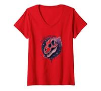 Art fossile de Dinosaure d'âme préhistorique pour Les Fans de paléontologie T-Shirt avec Col en V, Femme, Rouge, S