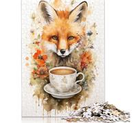 Art Fox and A Cup of Tea Puzzle 1000 Pièces Cadeau Unique Jeu Éducatif Challenge Toy À De Qualité Supérieure Peinture Art pour Adultes Et Enfants 1000pcs (40x28cm)