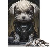 Art futuriste du Chien Maltais - Illustration Canine de Science-Fiction pour Les Amoureux des Animaux Puzzle Jeux éducatifs Activités familiales Puzzle Cadeau de Noël 1000 pièces (38 x 26 cm)