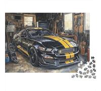 Art Garage Muscle Car Puzzle 1000 Pièces pour Adultes Voiture de Sport Noire Élégante Garée dans Un Vieux Garage Défiant Difficile Premium Robuste Vibrant Anti-Stress Jeu Familial 70x50cm/1000pcs