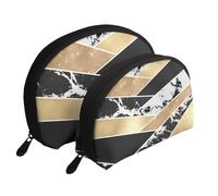 Art géométrique Moderne en marbre doré Noir Blanc pailleté, Trousse de Maquillage Coquille Femme Petit Porte-Monnaie Trousse de Toilette Trousse à cosmétiques 2 pièces