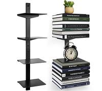 ART-GIFTREE Lot de 2 étagères murales suspendues à 4 niveaux, tour de rangement à colonne verticale, fixation murale et gain de place, organisateur de livres en métal robuste pour la maison et le