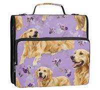 Art Golden Retriever Dogs Classeur à 3 anneaux avec bandoulière et fermeture éclair multi-poches pour l'école et le bureau Violet