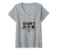Art Graphique à Fermeture éclair Don't Ask Typography T-Shirt avec Col en V, Femme, Gris Chiné, S