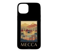 Art Graphique de Voyage rétro avec Horizon du désert de la Mecque Arabie Saoudite Coque pour iPhone 15 Plus