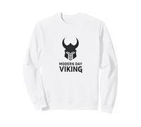 Art Graphique du Casque de Guerrier Viking Moderne Sweatshirt, Unisexe pour Adultes, Blanc, S