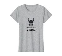 Art Graphique du Casque de Guerrier Viking Moderne T-Shirt, Femme, Gris Chiné, L
