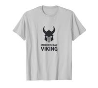 Art Graphique du Casque de Guerrier Viking Moderne T-Shirt, Homme, Argent, S