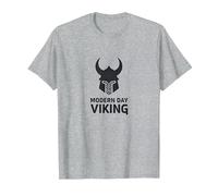 Art Graphique du Casque de Guerrier Viking Moderne T-Shirt, Homme, Gris Chiné, S