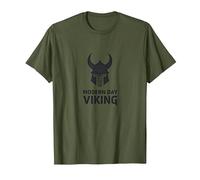 Art Graphique du Casque de Guerrier Viking Moderne T-Shirt, Homme, Olive, S