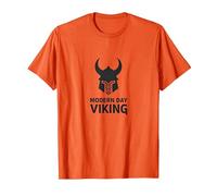 Art Graphique du Casque de Guerrier Viking Moderne T-Shirt, Homme, Orange, S