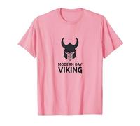 Art Graphique du Casque de Guerrier Viking Moderne T-Shirt, Homme, Rose, S