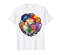 Art Graphique Romantique Couple Floral Baiser T-Shirt Graphique avec Valeur, Homme, Blanc, S