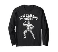Art Graphique Vieilli du Rugby néo-zélandais - Guerrier Haka Maori Manche Longue