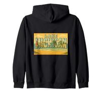 Art Graphique Vintage des années 50 du lac Michigan dans Les Grands Lacs Sweat à Capuche