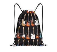 Art Guitar Pattern Titre : Sac de sport léger avec cordon de serrage - Sac de sport pliable résistant à l'eau avec bandoulière réglable, idéal pour le sport, le yoga, les voyages et l'école, Noir , M