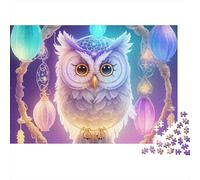 Art Hibou Magique Puzzle Difficile 1000 Pièces pour Adultes Chouette Blanche Mignonne dans Un Cadre d'Attrape-rêves Premium Robuste Haute Qualité Vibrant Défiant Anti-Stress 38x26cm/1000pcs