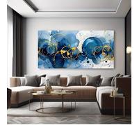 Art Impression sur toile moderne abstraite avec cercles bleus, décoration murale pour salon, chambre à coucher 60x120cm sans cadre