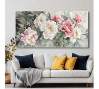 Art Impression sur toile moderne abstraite de pivoines, décoration murale florale pour salon, chambre,cuisine 60x120cm sans cadre