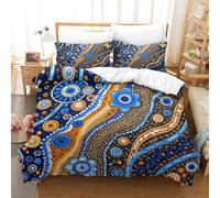 Art Indigène-Style De Peinture par Points Aborigène Housse De Couette 3 Pièces Parure De Lit 3D Microfibre Linge De Lit avec Fermeture Zippée Et Taies Super King（260x220cm）