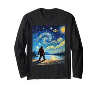 Art inspiré de Van Gogh Bigfoot regardant Un OVNI Alien Nuit étoilée Manche Longue
