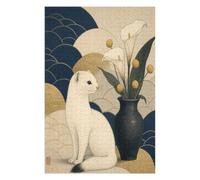 Art Japonais du Furet Blanc Puzzle 1000 Pièces en Bois, Défi d'Assemblage | Portrait d'animaux, Réalisme, Style à l'Huile, Motif Complexe, Fabrication en Bois, Défi Difficile, Puzzle Familial