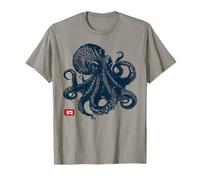 Art Japonais du Poulpe Kanji T-Shirt Vintage Esthétique Japonaise, Kraken graphique Japon Gris Unisex-Adultes S