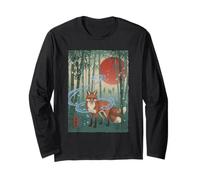 Art Japonais Fox Spirit Bamboo Forest Sunset Art Manche Longue